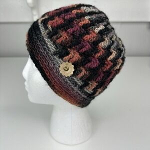 Created by Cyd Hand Crochet Beanie Hat Black Burgundy Rust Multi-Color Boho NEW